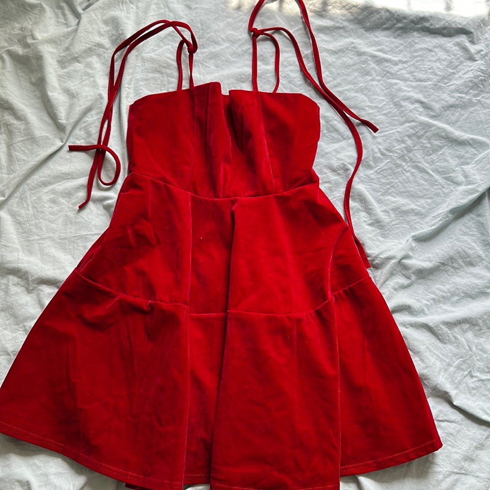 Red Velvet Tie Shoulder Dress